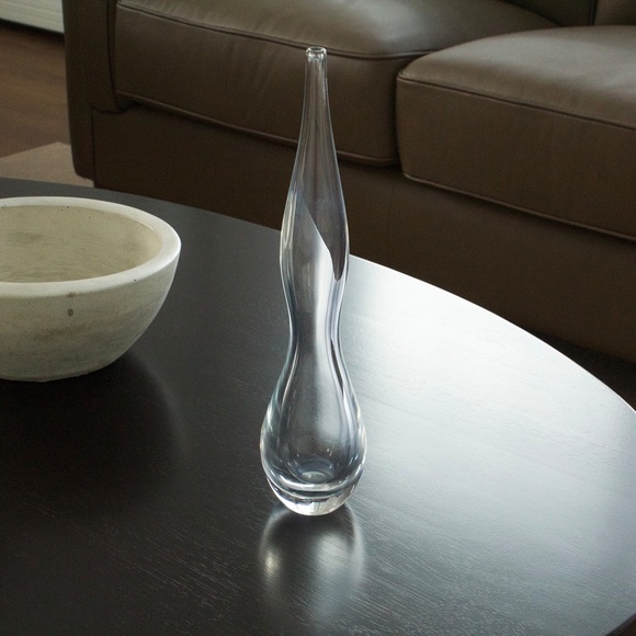 Vintage Glass Bud Vase Hand Blown Skinny Curved Hourglass Shape Modernist 13” - Picture 2 of 7